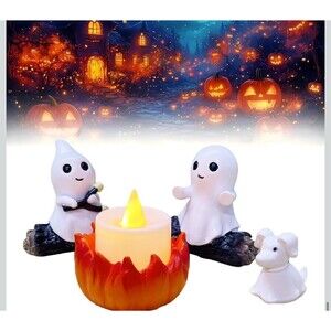 Ghost Campfire Nightlight, Cute Halloween Ghost Figurine, Spooky Ghost H...